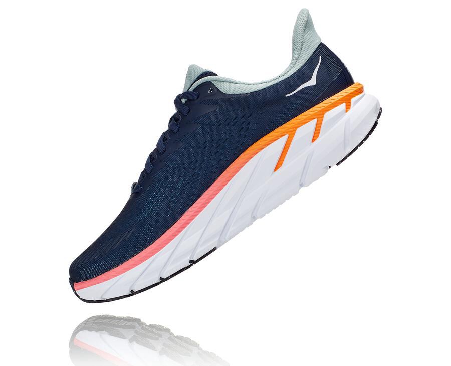 Hoka One One Hardloopschoenen Dames - Clifton 7 - Donkerblauw/Wit - QR4783592